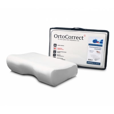 Анатомическая подушка с эффектом памяти Ortocorrect Premium I Plus (54*34см, валики 10/14см)