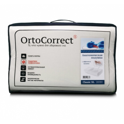 Анатомическая подушка с эффектом памяти Ortocorrect Classic XL+ (58*38см, валики 12/14см)
